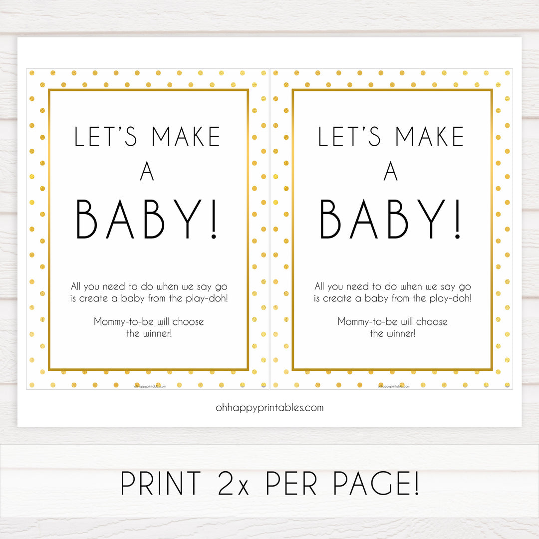 lets make a baby game, play doh baby game, Printable baby shower games, baby gold dots fun baby games, baby shower games, fun baby shower ideas, top baby shower ideas, gold glitter shower baby shower, friends baby shower ideas