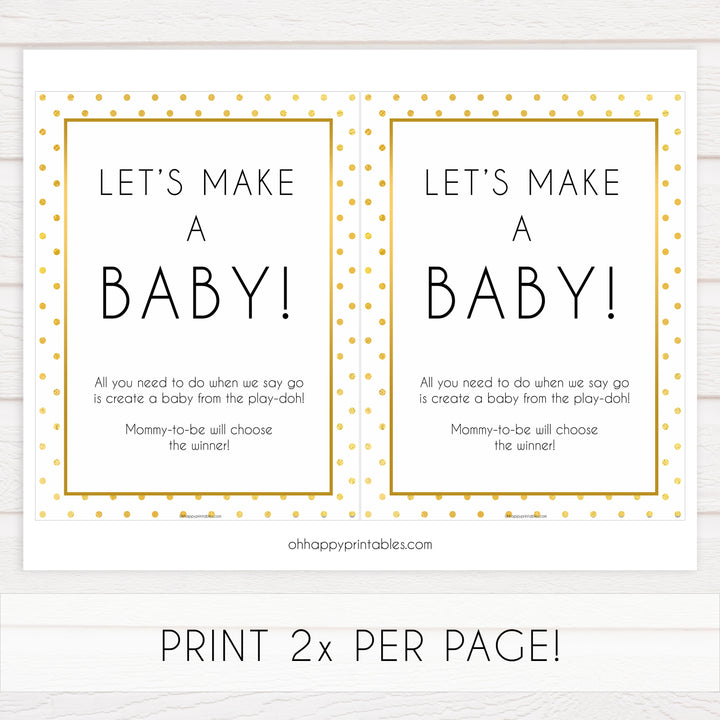 lets make a baby game, play doh baby game, Printable baby shower games, baby gold dots fun baby games, baby shower games, fun baby shower ideas, top baby shower ideas, gold glitter shower baby shower, friends baby shower ideas