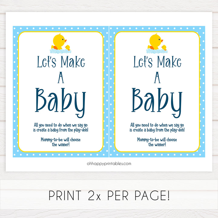 Rubber Ducky Baby Games, Lets Make A baby game, baby play-doh game, printable baby games, fun baby shower ideas, best baby shower games