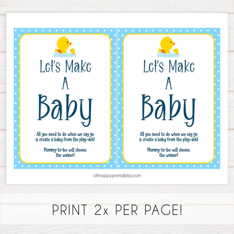 Rubber Ducky Baby Games, Lets Make A baby game, baby play-doh game, printable baby games, fun baby shower ideas, best baby shower games
