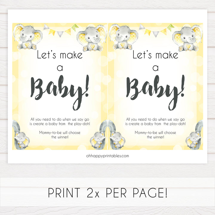 lets make a baby game, Printable baby shower games, fun baby games, baby shower games, fun baby shower ideas, top baby shower ideas, yellow elephant baby shower, blue baby shower ideas