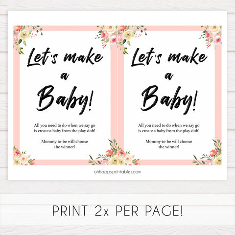 lets make a baby, making baby play-doh game, Printable baby shower games, floral fun baby games, baby shower games, fun baby shower ideas, top baby shower ideas, floral baby shower, blue baby shower ideas
