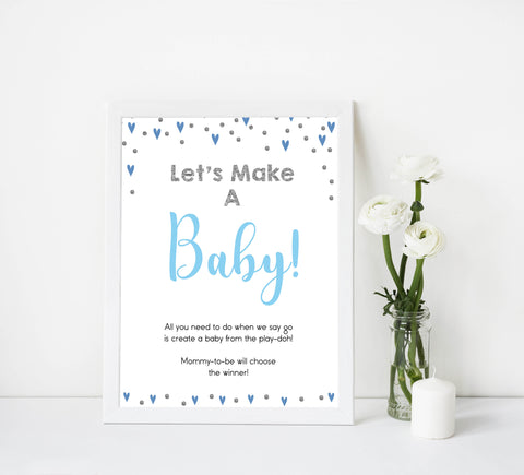 lets make a baby game, make a baby ply-doh game, Printable baby shower games, small blue hearts fun baby games, baby shower games, fun baby shower ideas, top baby shower ideas, silver baby shower, blue hearts baby shower ideas