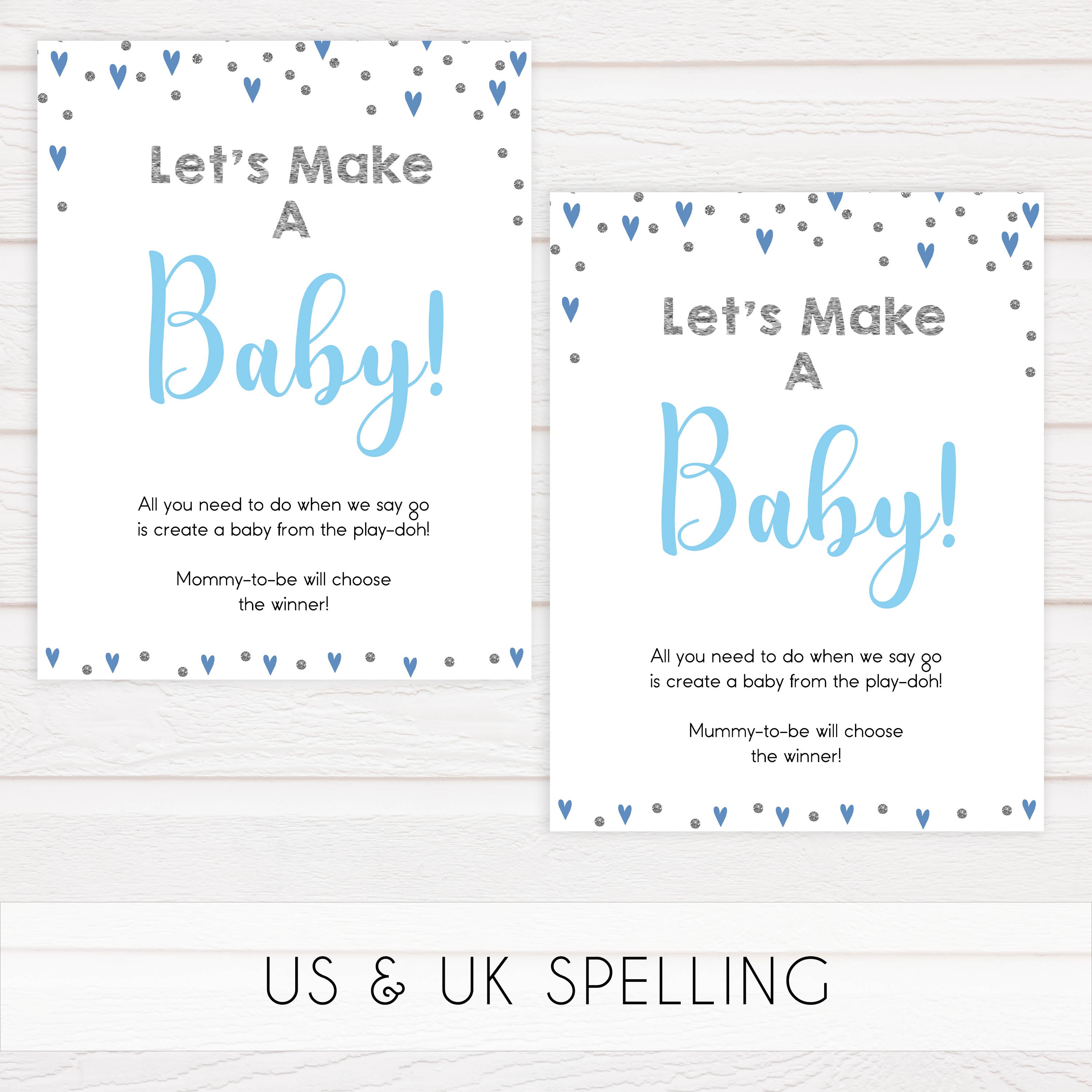 lets make a baby game, make a baby ply-doh game, Printable baby shower games, small blue hearts fun baby games, baby shower games, fun baby shower ideas, top baby shower ideas, silver baby shower, blue hearts baby shower ideas