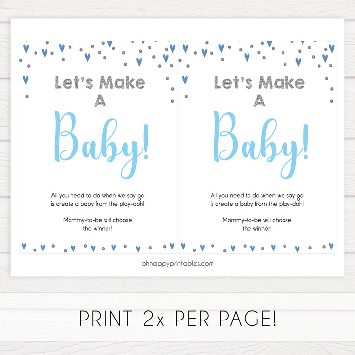 lets make a baby game, make a baby ply-doh game, Printable baby shower games, small blue hearts fun baby games, baby shower games, fun baby shower ideas, top baby shower ideas, silver baby shower, blue hearts baby shower ideas