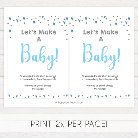 lets make a baby game, make a baby ply-doh game, Printable baby shower games, small blue hearts fun baby games, baby shower games, fun baby shower ideas, top baby shower ideas, silver baby shower, blue hearts baby shower ideas