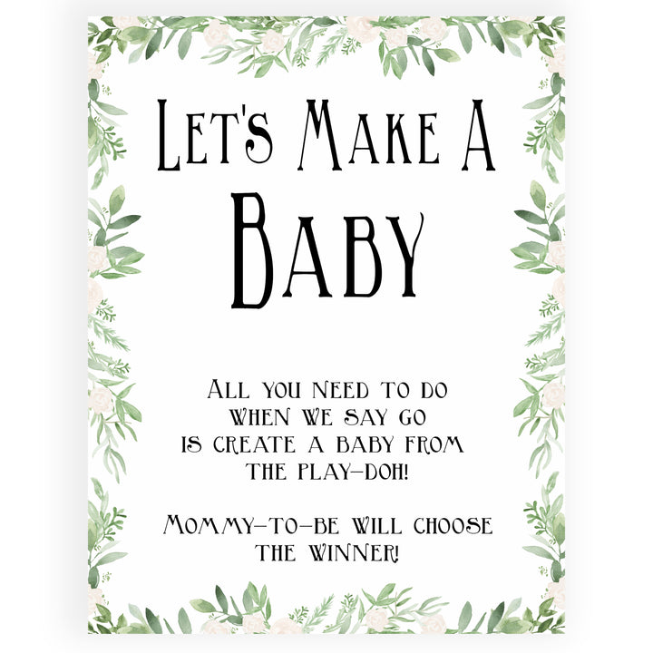 lets make a baby game, baby play doh game, Printable baby shower games, greenery baby shower games, fun floral baby games, botanical baby shower games,