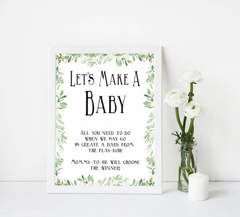 lets make a baby game, baby play doh game, Printable baby shower games, greenery baby shower games, fun floral baby games, botanical baby shower games,