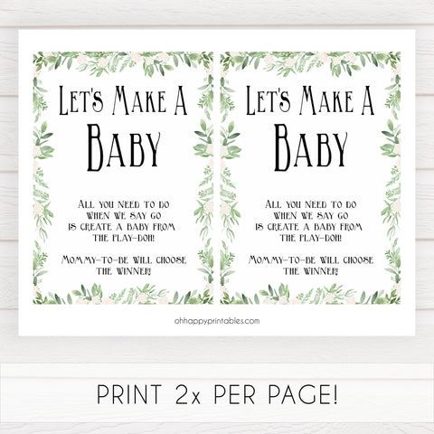 lets make a baby game, baby play doh game, Printable baby shower games, greenery baby shower games, fun floral baby games, botanical baby shower games,