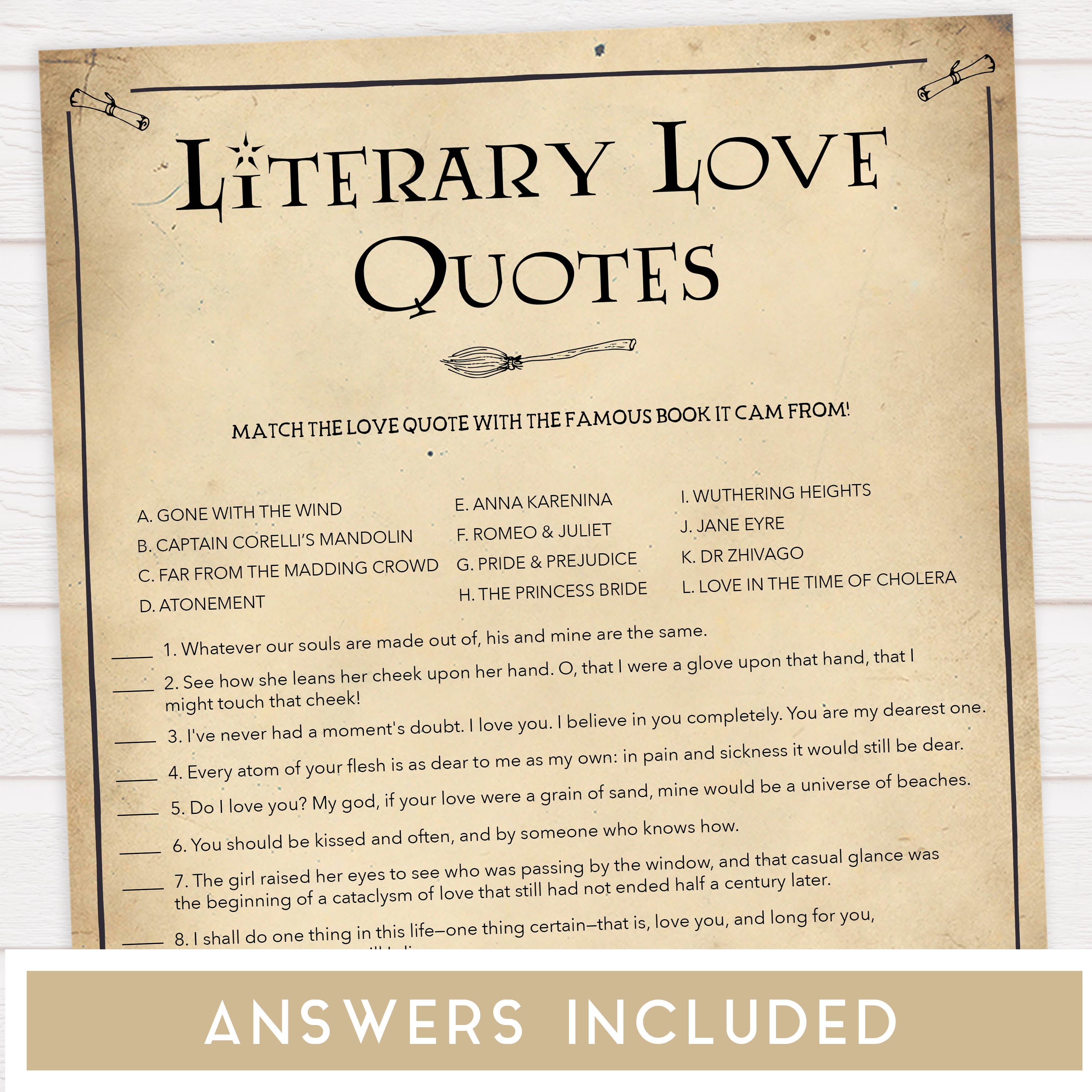 literary love quote game, bridal love quote game, Printable bridal shower games, Harry potter bridal shower, Harry Potter bridal shower games, fun bridal shower games, bridal shower game ideas, Harry Potter bridal shower