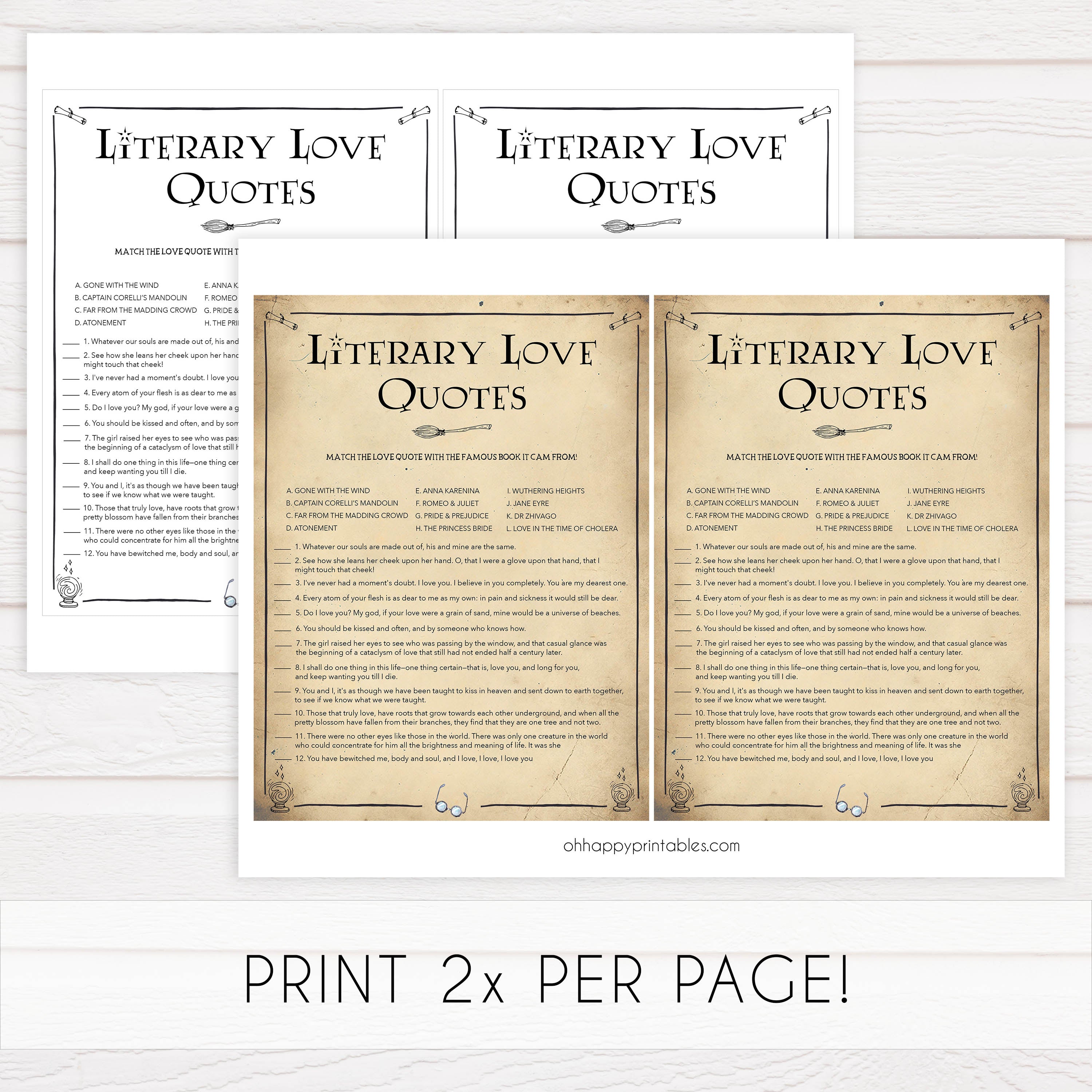 literary love quote game, bridal love quote game, Printable bridal shower games, Harry potter bridal shower, Harry Potter bridal shower games, fun bridal shower games, bridal shower game ideas, Harry Potter bridal shower