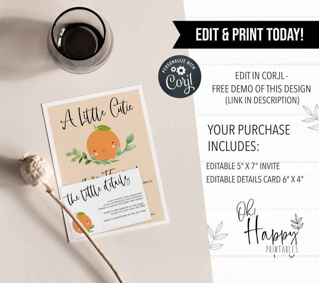 editable baby shower invitations, printable little cutie baby shower invitations, editable baby invites, little cutie baby shower theme, baby invitations