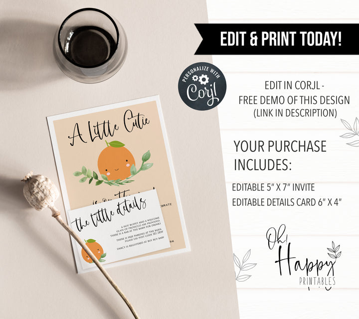 editable baby shower invitations, printable little cutie baby shower invitations, editable baby invites, little cutie baby shower theme, baby invitations