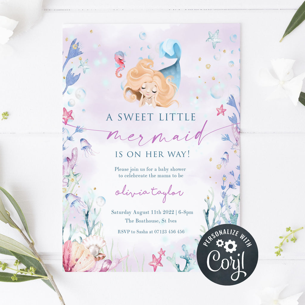 EDITABLE Mermaid Shower Invitation - Baby Invitations – OhHappyPrintables