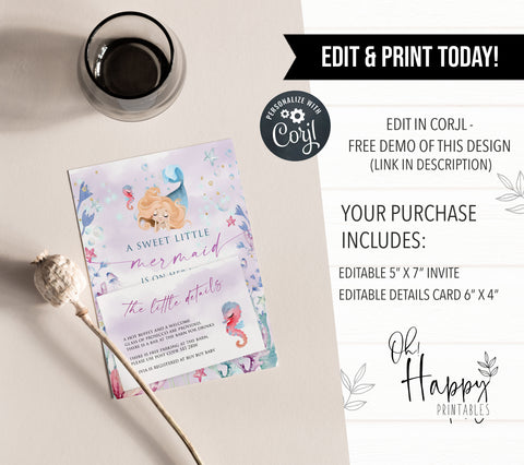editable little mermaid baby shower invitations, printable baby shower invitations, little mermaid baby shower, editable baby shower invitations