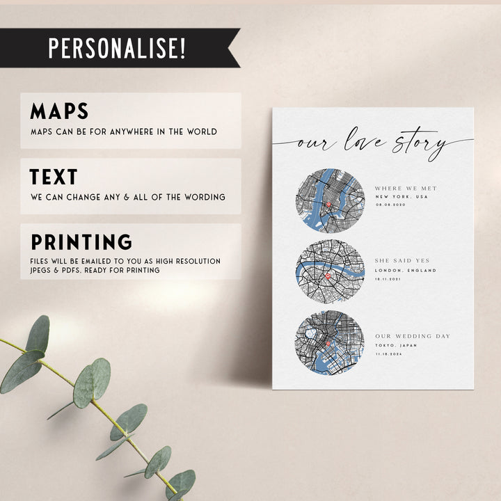 Our Love Story Custom Map Printable, Met Engaged Married Map, Gifts Her, Gifts For Him, Christmas Gifts, Our Story So Far, Personalised