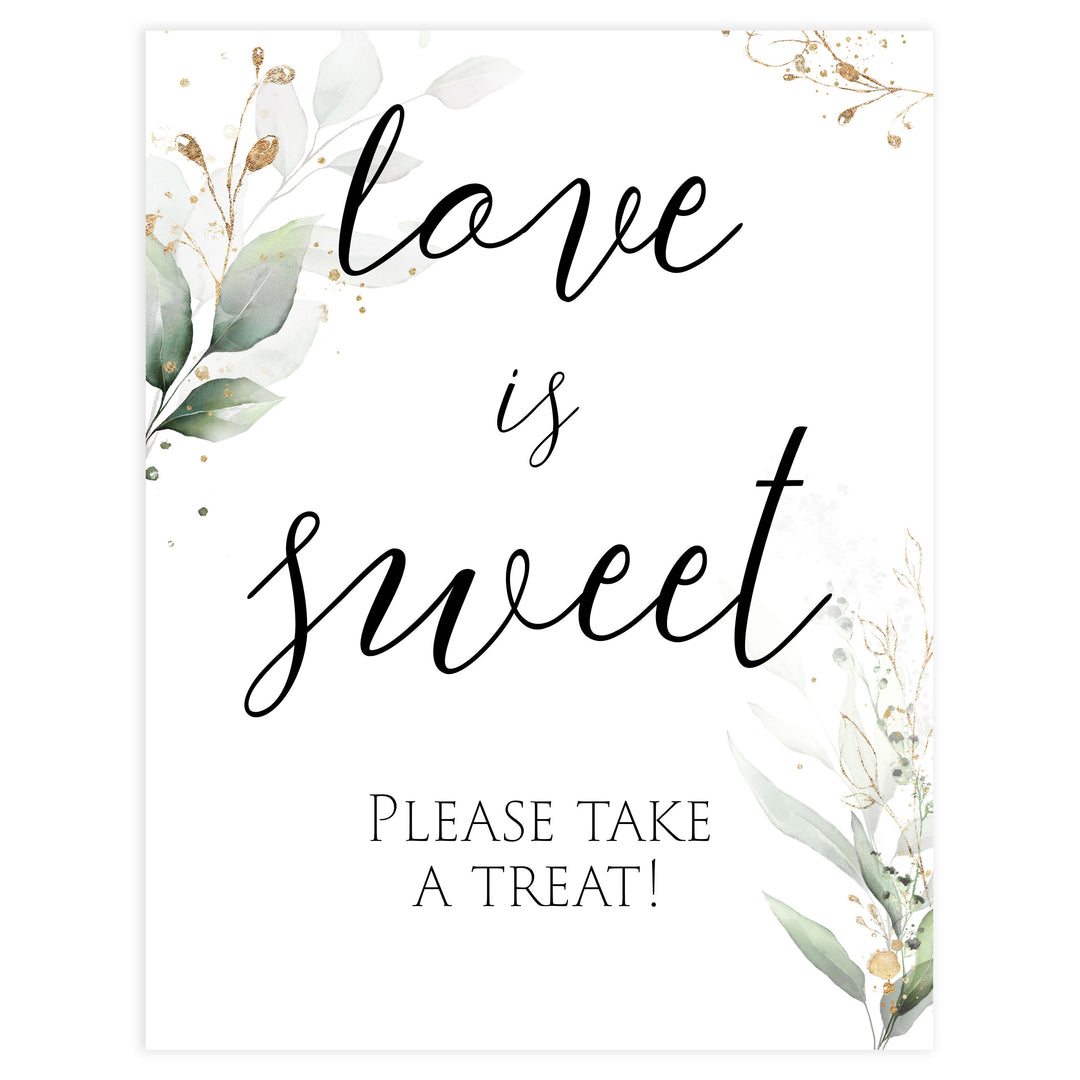 love is sweet bridal sign, Printable bridal shower signs, greenery bridal shower decor, gold leaf bridal shower decor ideas, fun bridal shower decor, bridal shower game ideas, greenery bridal shower ideas