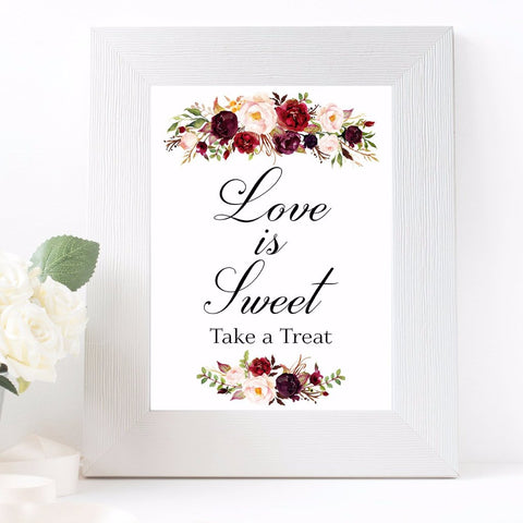 Love is sweet take a treat marsala white design wedding sign