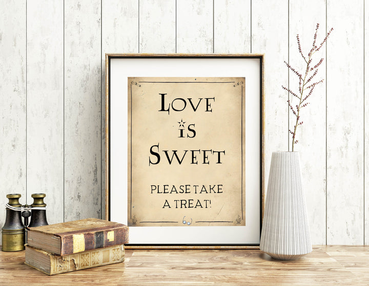 love is sweet table sign, Printable bridal shower signs, Harry Potter bridal shower decor, Harry Potter bridal shower decor ideas, fun bridal shower decor, bridal shower game ideas, Harry Potter bridal shower ideas