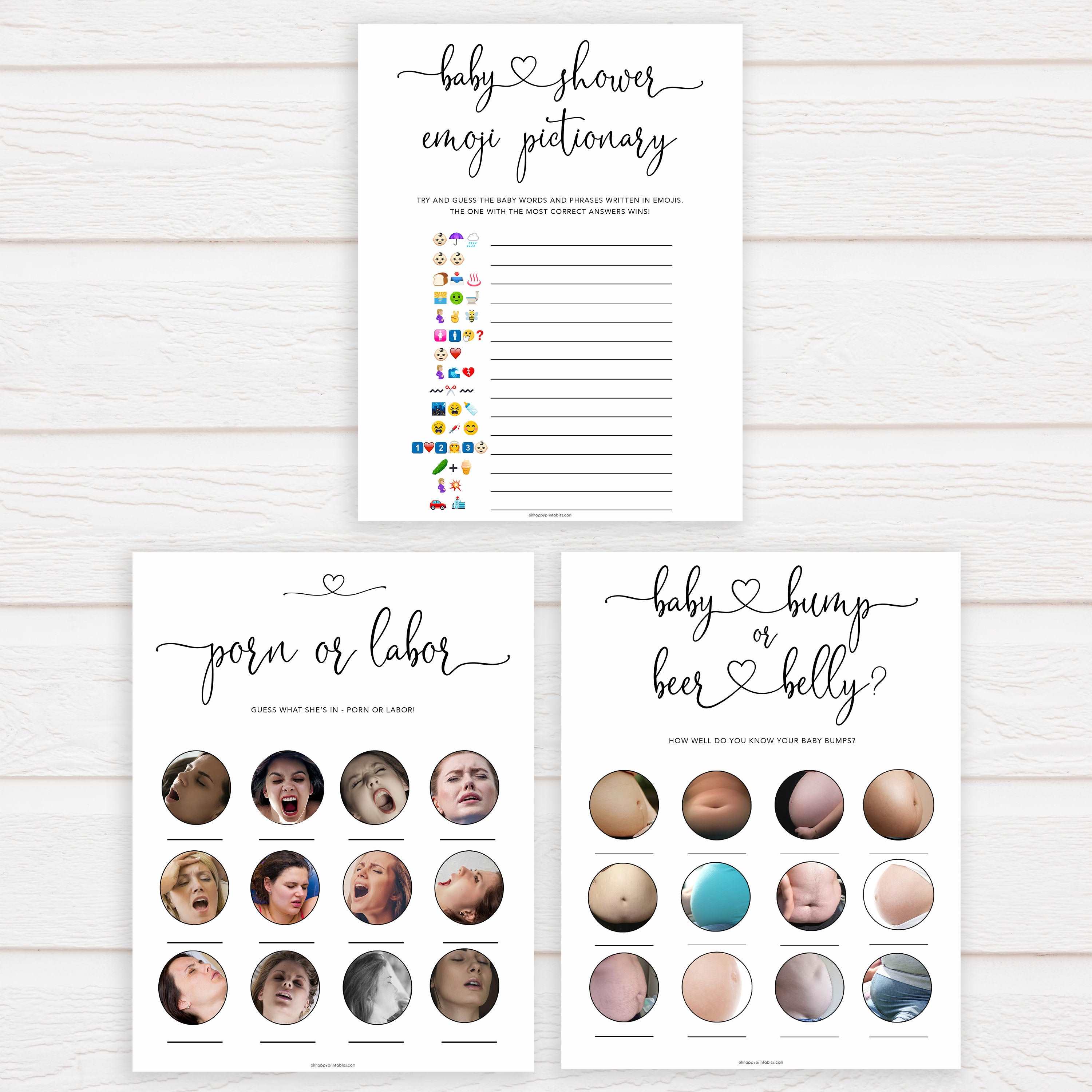 Minimalist baby shower games, 10 baby game bundles, fun baby games, printable baby games, top baby games, popular baby games, labor or porn games, neutral baby games, gender reveal games