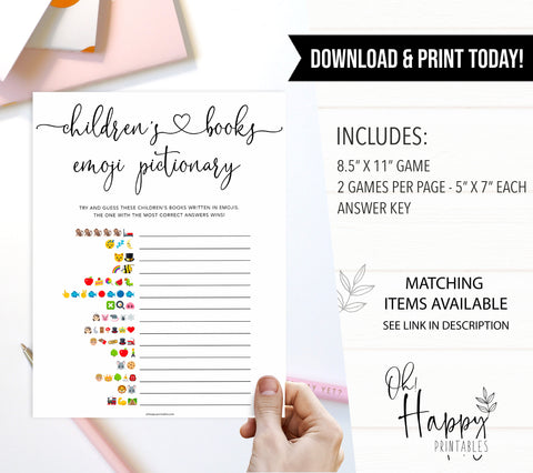 Minimalist baby shower games, childrens book emoji pictionary baby games, 10 baby game bundles, fun baby games, printable baby games, top baby games, popular baby games, labor or porn games, neutral baby games, gender reveal games