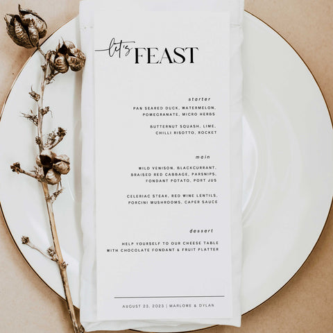 editable wedding food menu, printable wedding menu, DIY wedding menu, modern wedding menu,