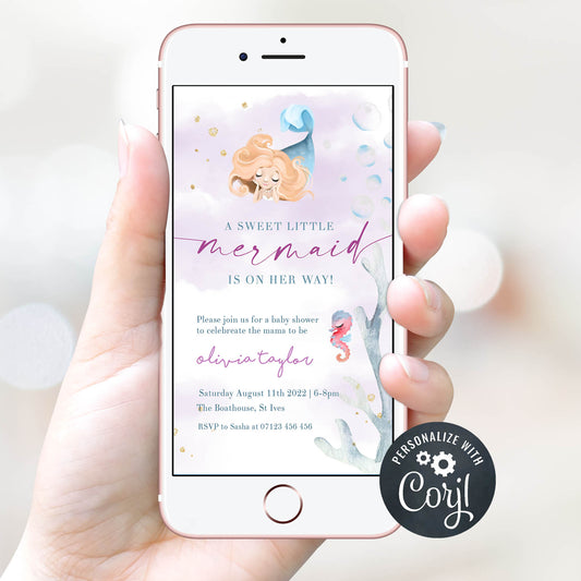 editable little mermaid baby shower invitations, printable baby shower invitations, little mermaid baby shower, editable baby shower invitations