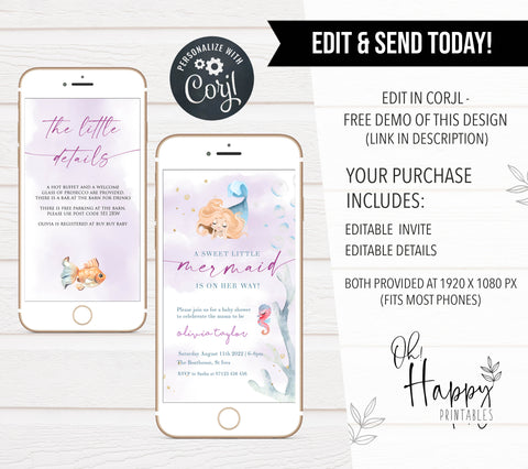 editable little mermaid baby shower invitations, printable baby shower invitations, little mermaid baby shower, editable baby shower invitations