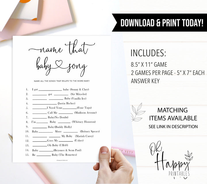 Minimalist baby shower games, name that baby song baby games, 10 baby game bundles, fun baby games, printable baby games, top baby games, popular baby games, labor or porn games, neutral baby games, gender reveal games