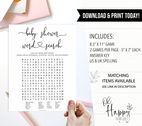 Minimalist baby shower games, word search baby games, 10 baby game bundles, fun baby games, printable baby games, top baby games, popular baby games, labor or porn games, neutral baby games, gender reveal games