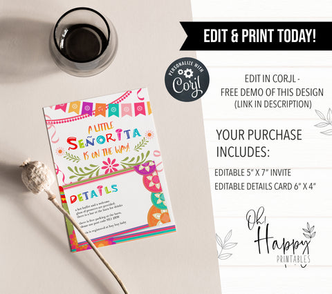 fiesta baby shower theme, printable baby shower invitations, editable baby shower invites, mexican baby shower, baby shower phone invites