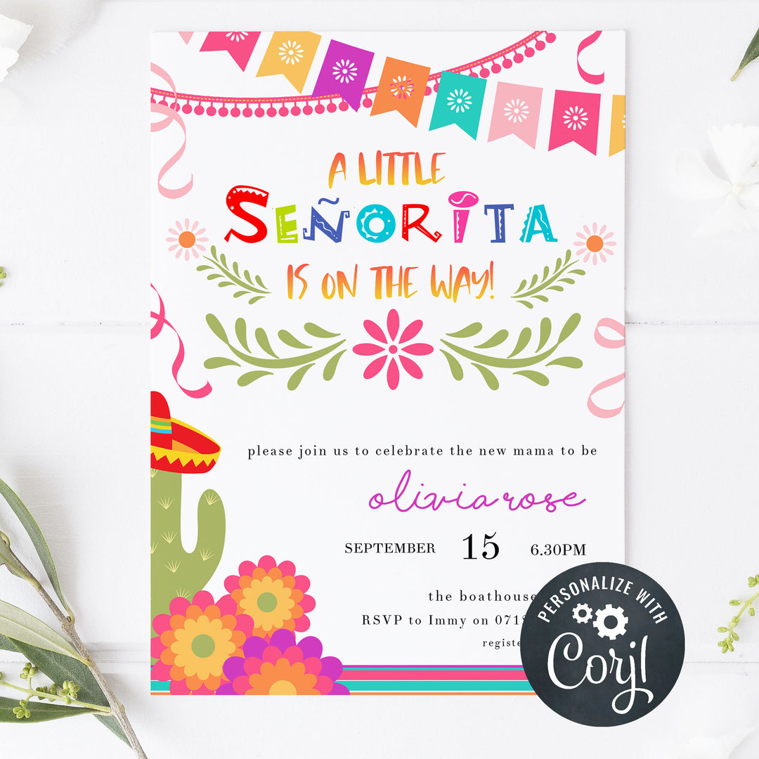 fiesta baby shower theme, printable baby shower invitations, editable baby shower invites, mexican baby shower, baby shower phone invites