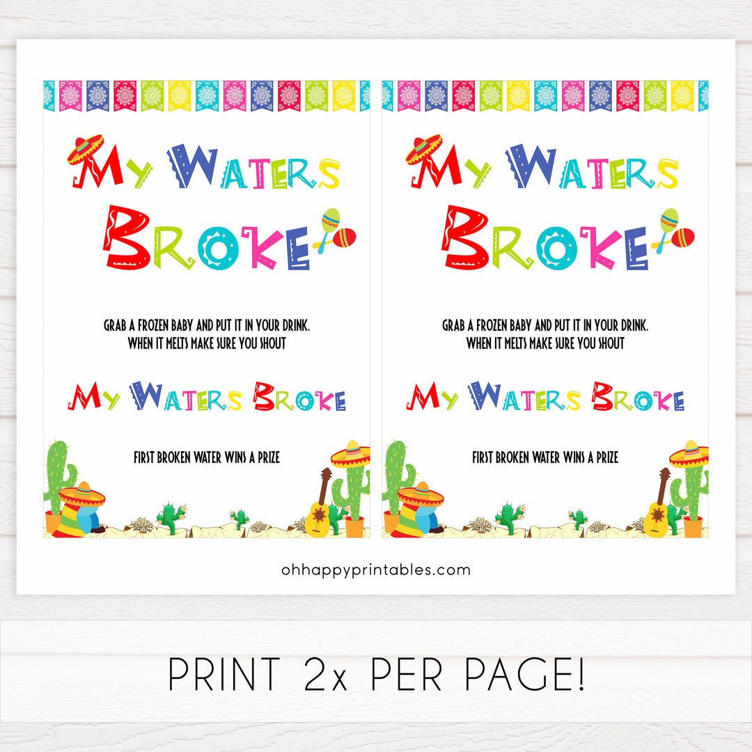 my waters broke game, baby ice cube game, Printable baby shower games, Mexican fiesta fun baby games, baby shower games, fun baby shower ideas, top baby shower ideas, fiesta shower baby shower, fiesta baby shower ideas