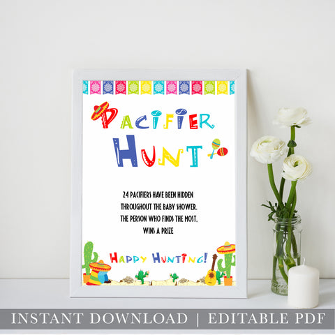 pacifier hunt game, Printable baby shower games, Mexican fiesta fun baby games, baby shower games, fun baby shower ideas, top baby shower ideas, fiesta shower baby shower, fiesta baby shower ideas