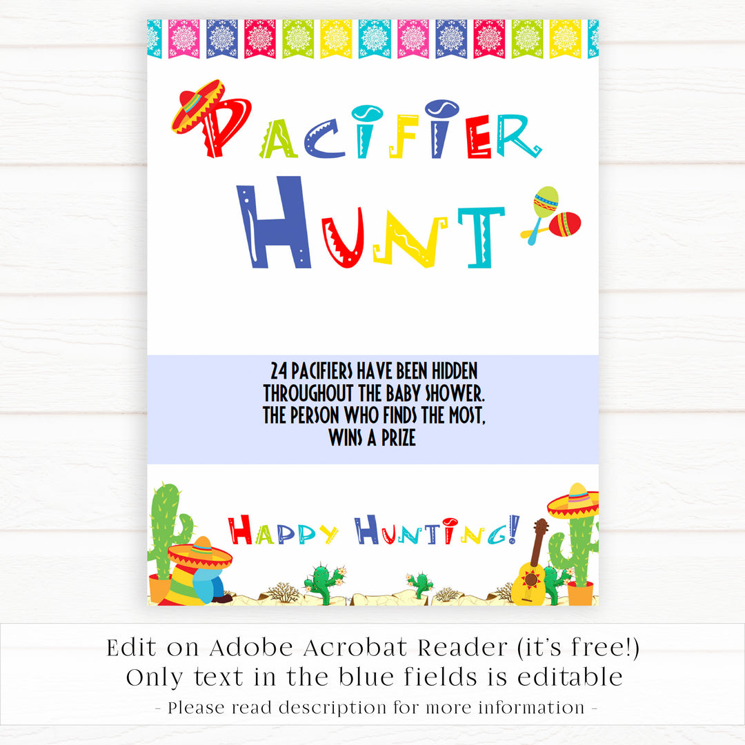 pacifier hunt game, Printable baby shower games, Mexican fiesta fun baby games, baby shower games, fun baby shower ideas, top baby shower ideas, fiesta shower baby shower, fiesta baby shower ideas
