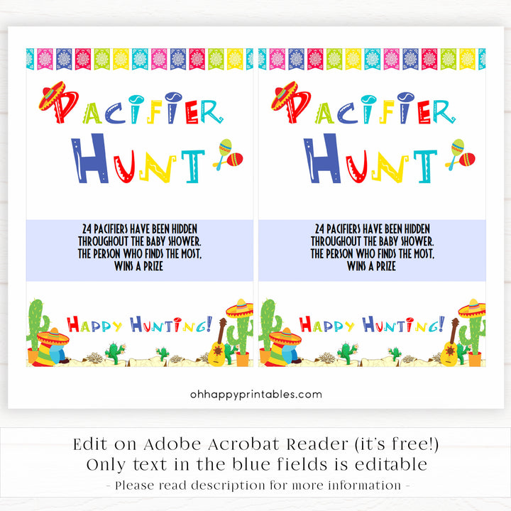 pacifier hunt game, Printable baby shower games, Mexican fiesta fun baby games, baby shower games, fun baby shower ideas, top baby shower ideas, fiesta shower baby shower, fiesta baby shower ideas