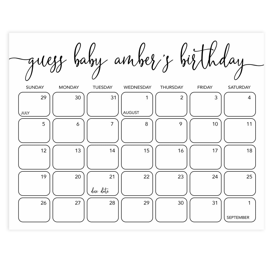 guess the baby birthday game, baby birthday predictions game, minimalist baby shower games, printable baby shower games, fun baby shower ideas