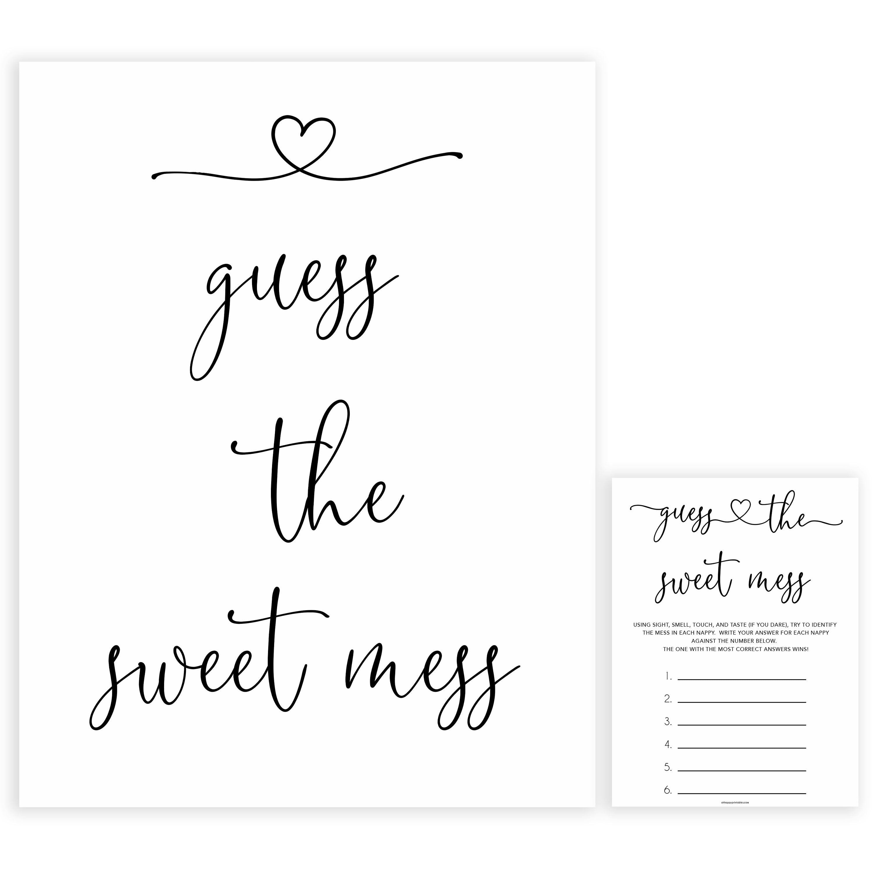 Minimalist baby shower games, guess the sweet mess baby games, 10 baby game bundles, fun baby games, printable baby games, top baby games, popular baby games, labor or porn games, neutral baby games, gender reveal games