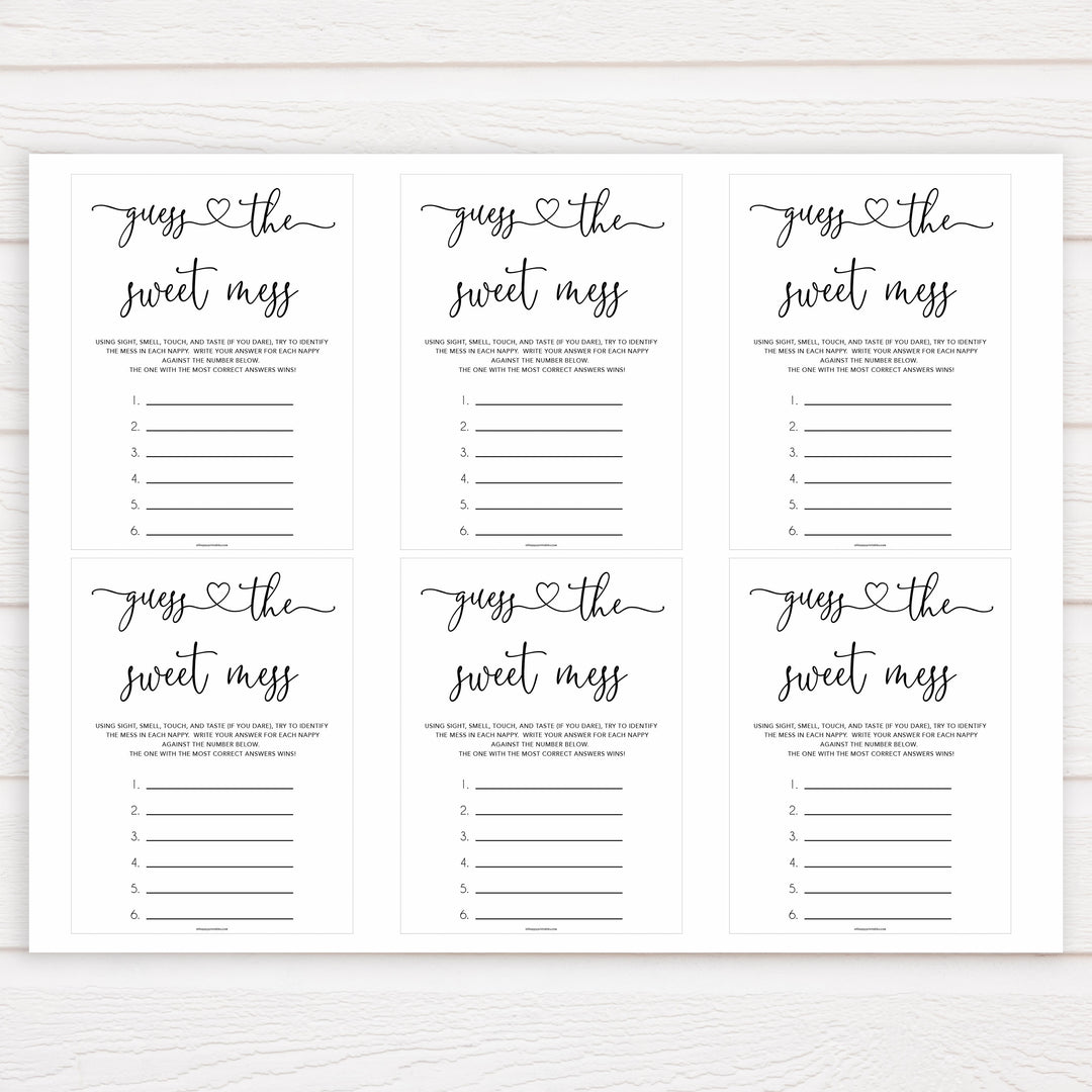 Minimalist baby shower games, guess the sweet mess baby games, 10 baby game bundles, fun baby games, printable baby games, top baby games, popular baby games, labor or porn games, neutral baby games, gender reveal games