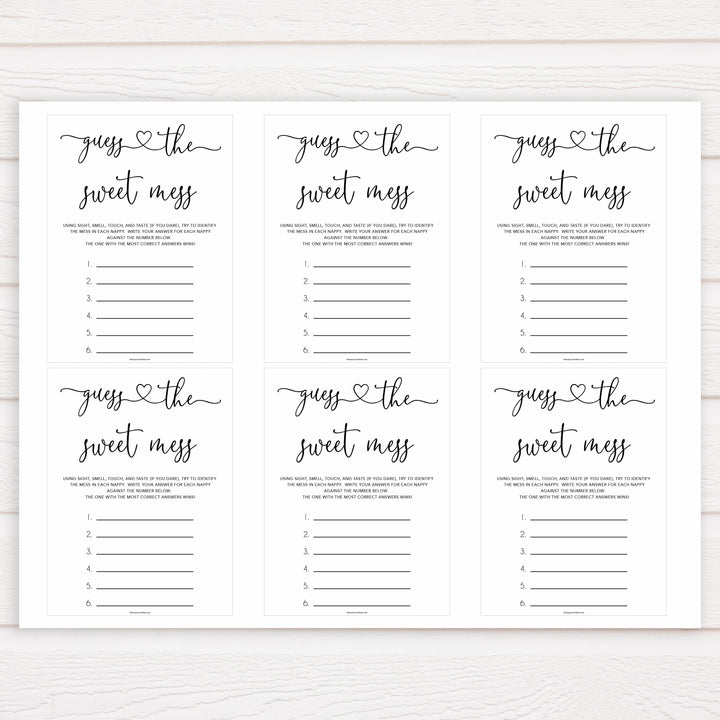 Minimalist baby shower games, guess the sweet mess baby games, 10 baby game bundles, fun baby games, printable baby games, top baby games, popular baby games, labor or porn games, neutral baby games, gender reveal games