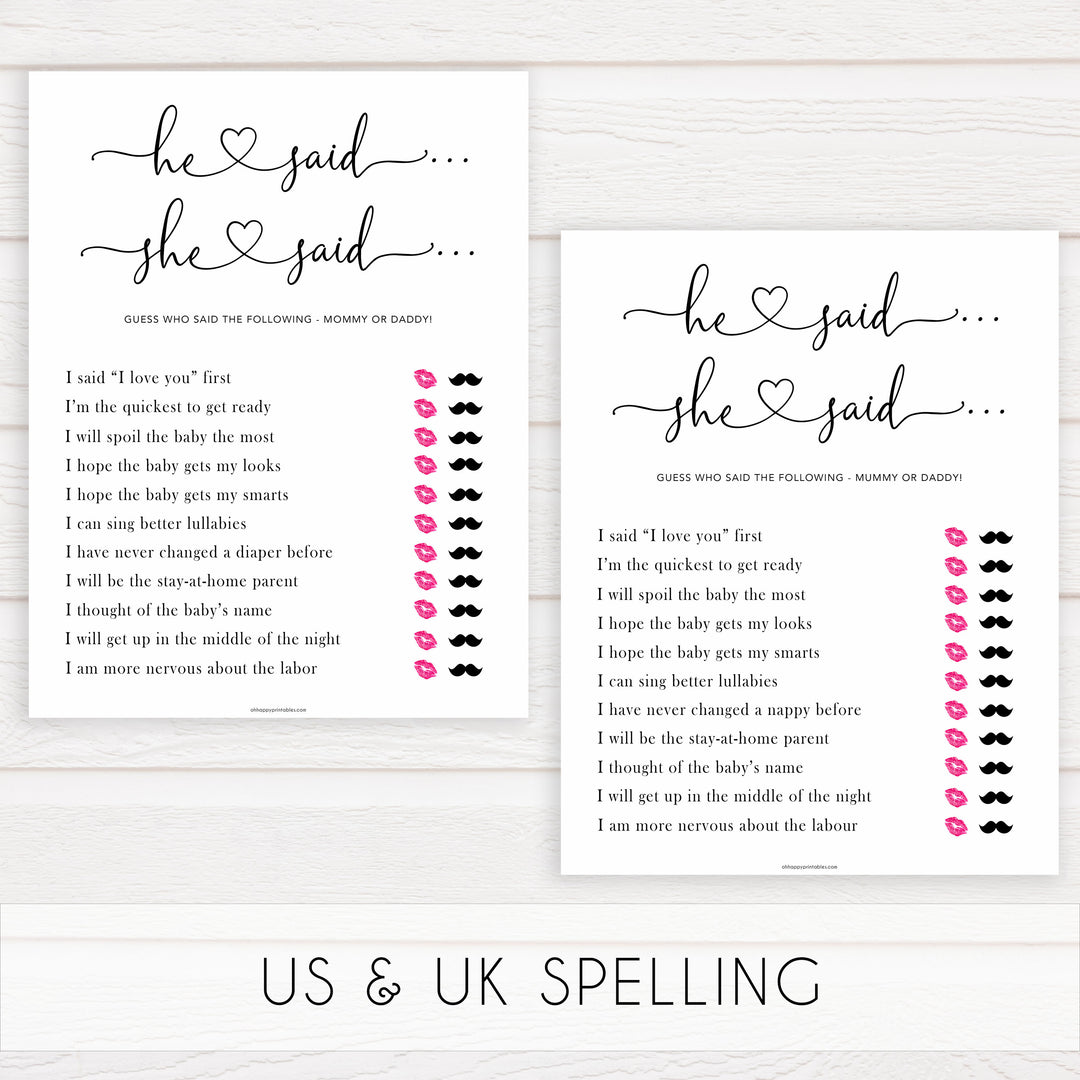 Minimalist baby shower games, he said she said baby games, 10 baby game bundles, fun baby games, printable baby games, top baby games, popular baby games, labor or porn games, neutral baby games, gender reveal games