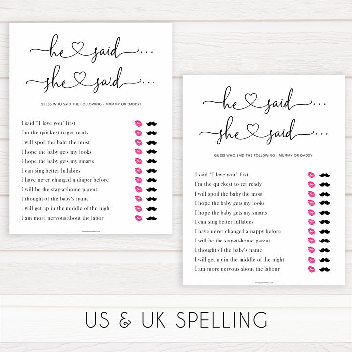 Minimalist baby shower games, he said she said baby games, 10 baby game bundles, fun baby games, printable baby games, top baby games, popular baby games, labor or porn games, neutral baby games, gender reveal games