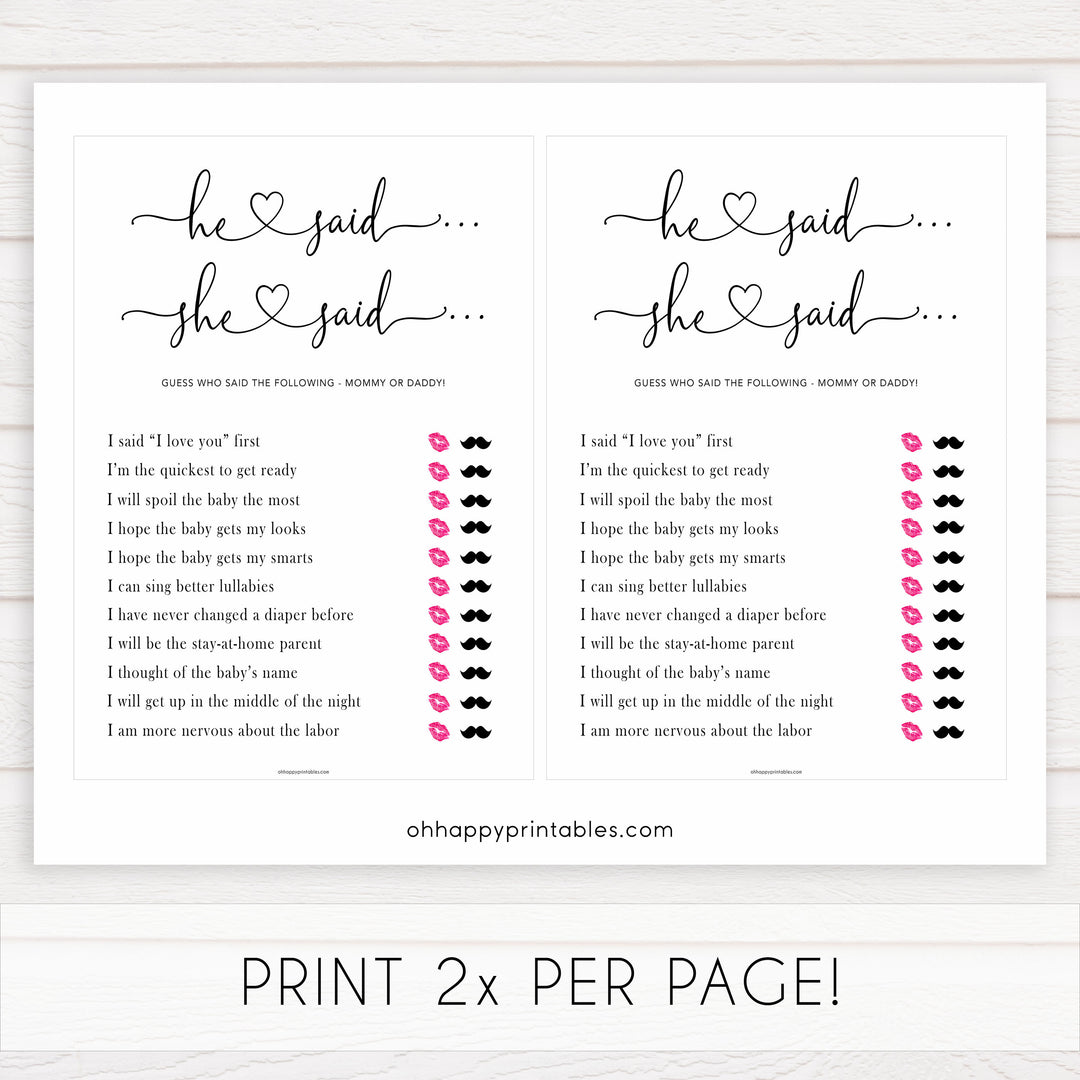 Minimalist baby shower games, he said she said baby games, 10 baby game bundles, fun baby games, printable baby games, top baby games, popular baby games, labor or porn games, neutral baby games, gender reveal games