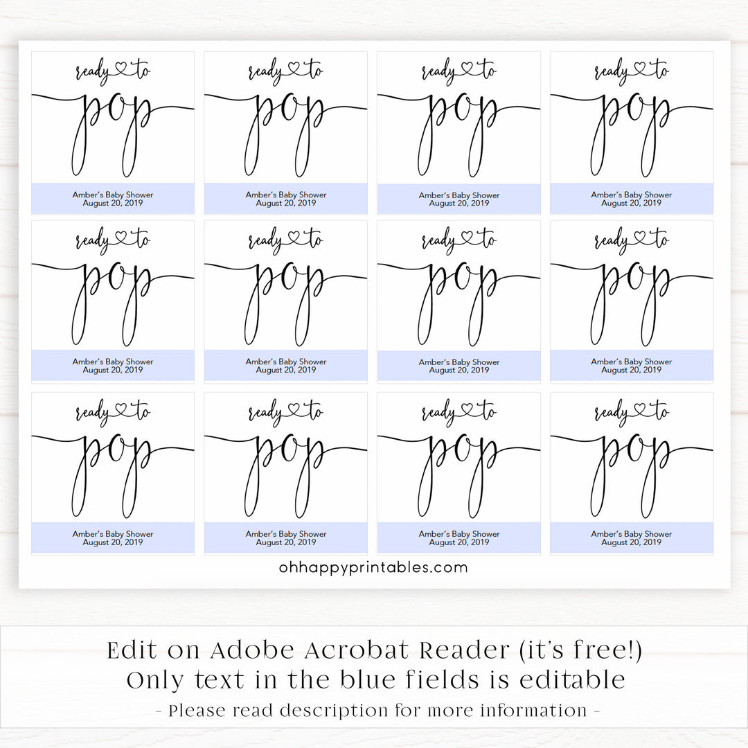 minimalist baby shower decor, ready to pop editable tags, printable baby tags, minimal baby shower