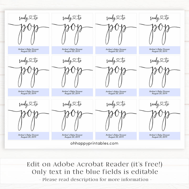 minimalist baby shower decor, ready to pop editable tags, printable baby tags, minimal baby shower