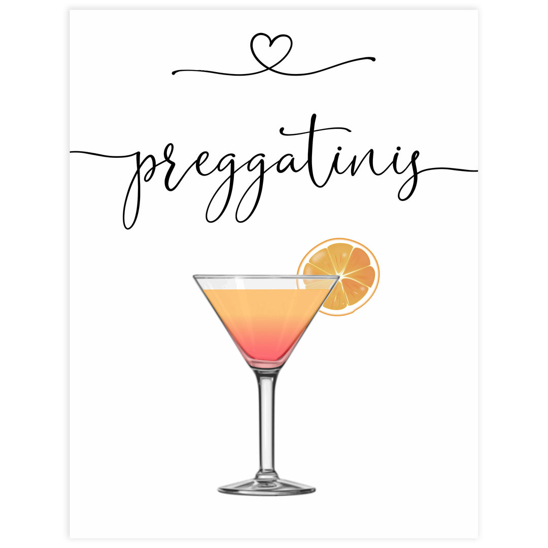 minimalist baby shower signs, preggatinis baby sign, drinks baby decor, printable baby signs, minimalist baby decor