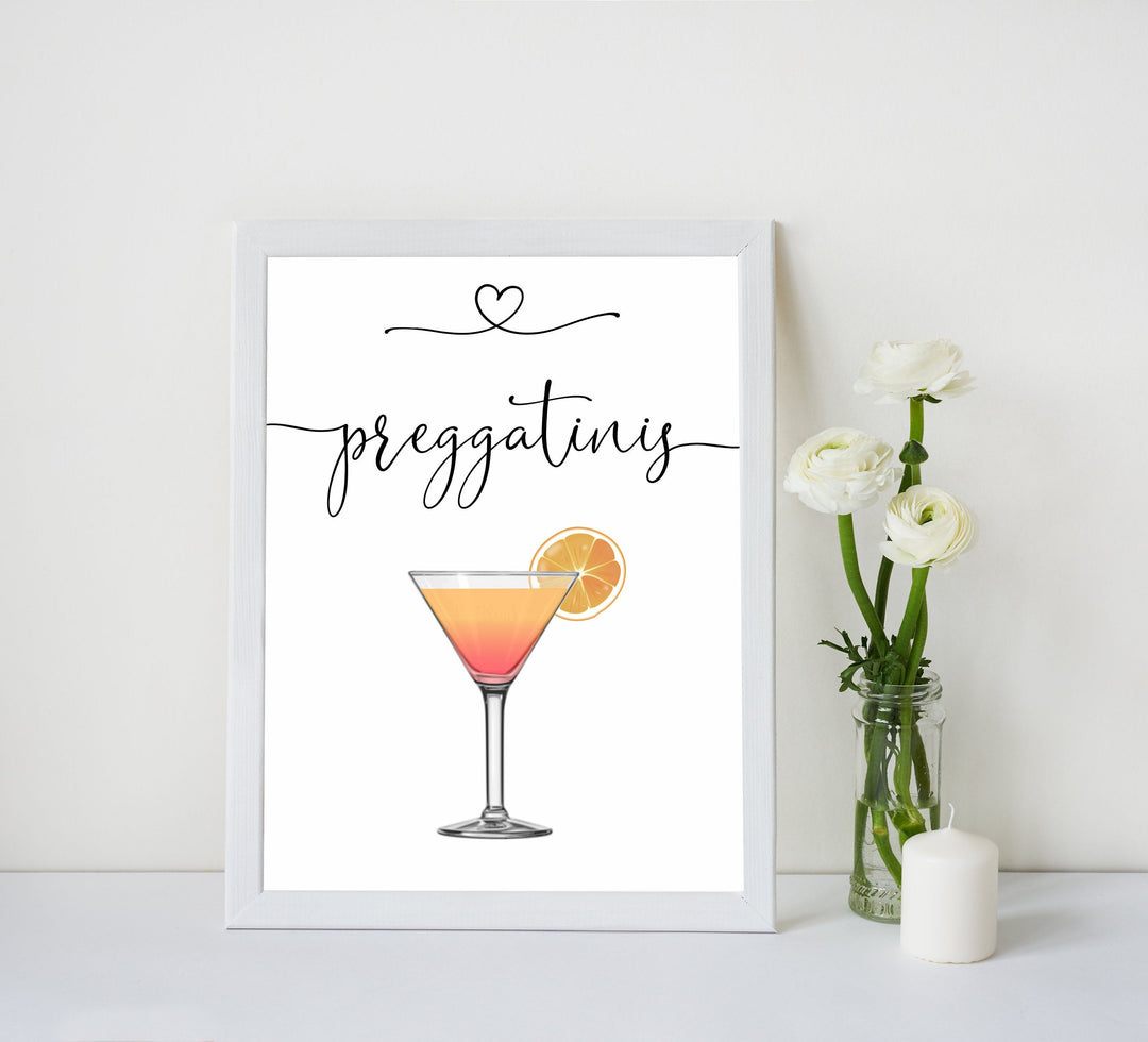 minimalist baby shower signs, preggatinis baby sign, drinks baby decor, printable baby signs, minimalist baby decor