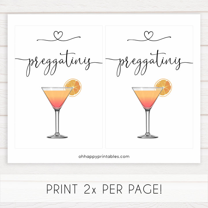 minimalist baby shower signs, preggatinis baby sign, drinks baby decor, printable baby signs, minimalist baby decor