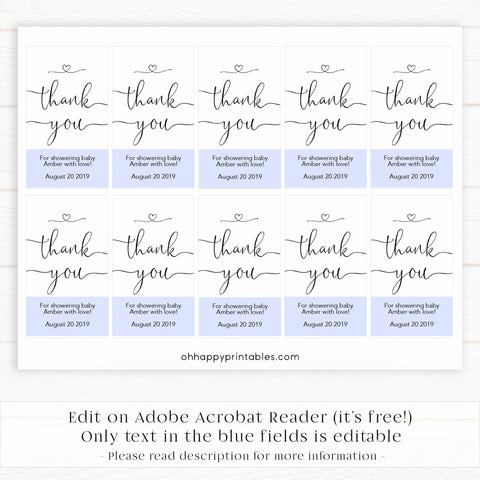 baby thank you tags, printable baby thank you tags, editable baby thank you tags, minimalist baby thank you tags, minimalist baby shower decor