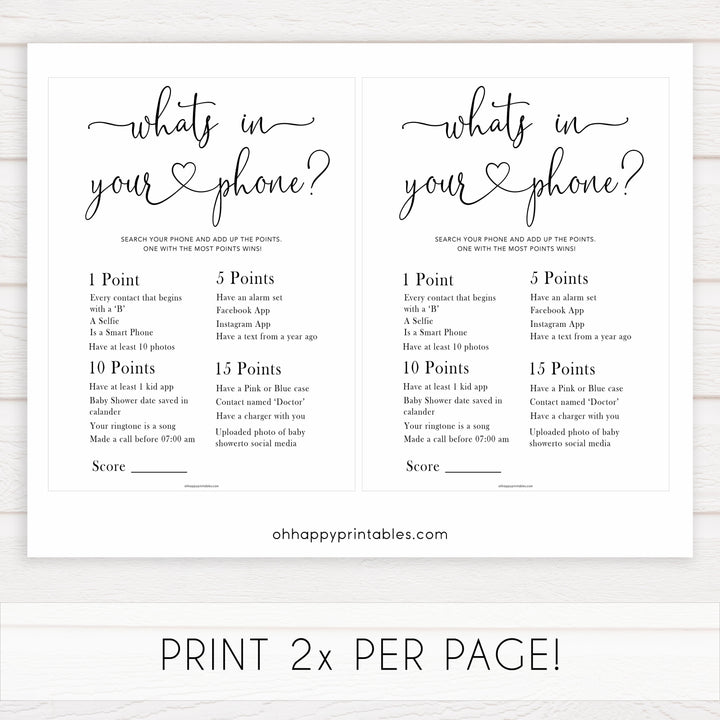 Minimalist baby shower games, whats in your phone baby games, 10 baby game bundles, fun baby games, printable baby games, top baby games, popular baby games, labor or porn games, neutral baby games, gender reveal games